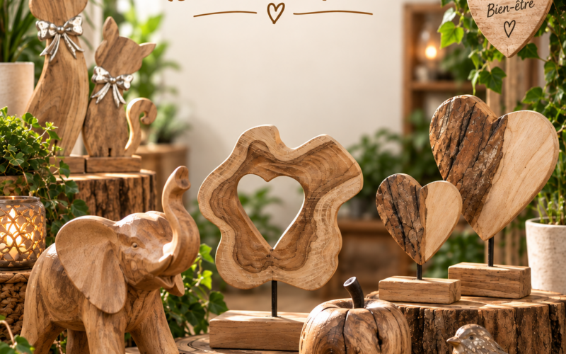 Objets déco en bois naturel