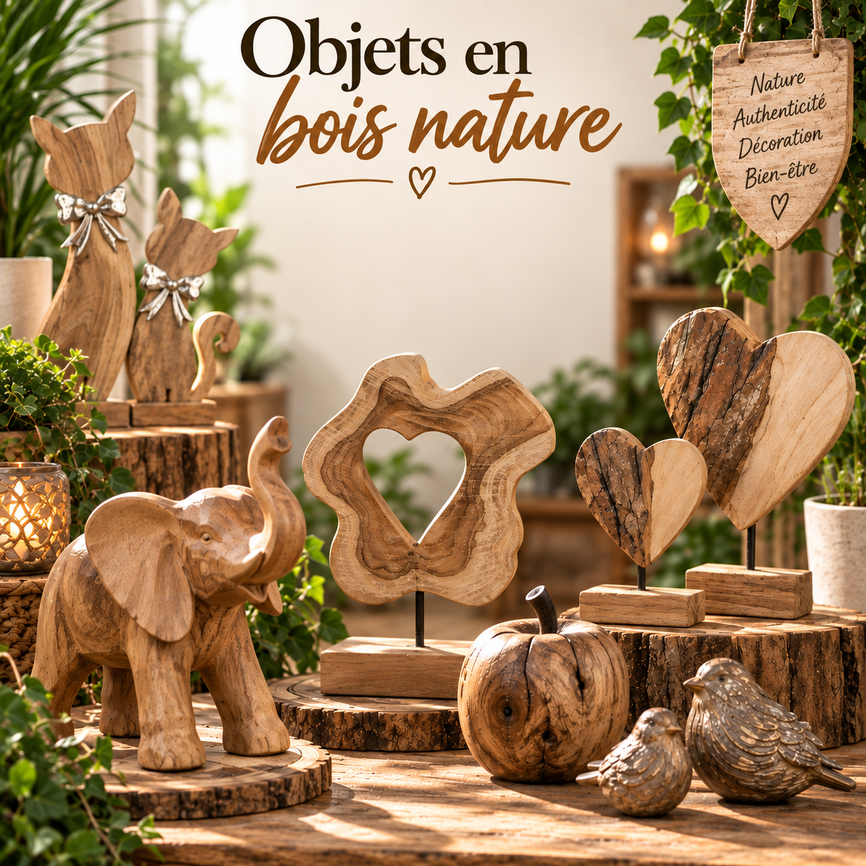 Objets déco en bois naturel